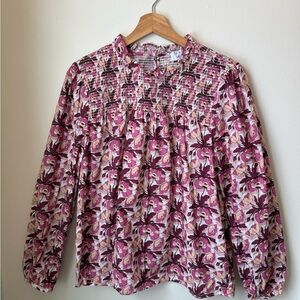 J. Crew Liberty Fabric Poppy Floral Pink and White Women's Smocked Top L